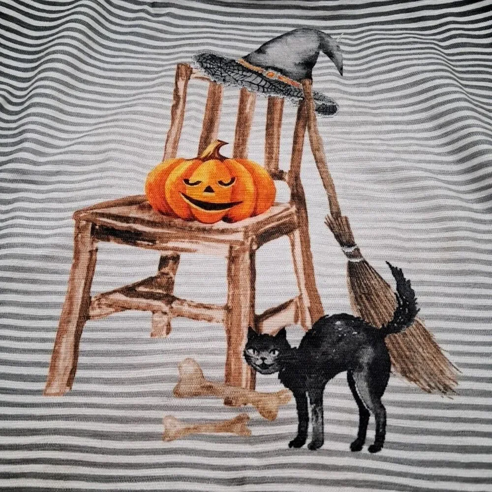 Max Studio Set of 4 Halloween placemats Black Cat Pumpkin Striped New Witch Hat